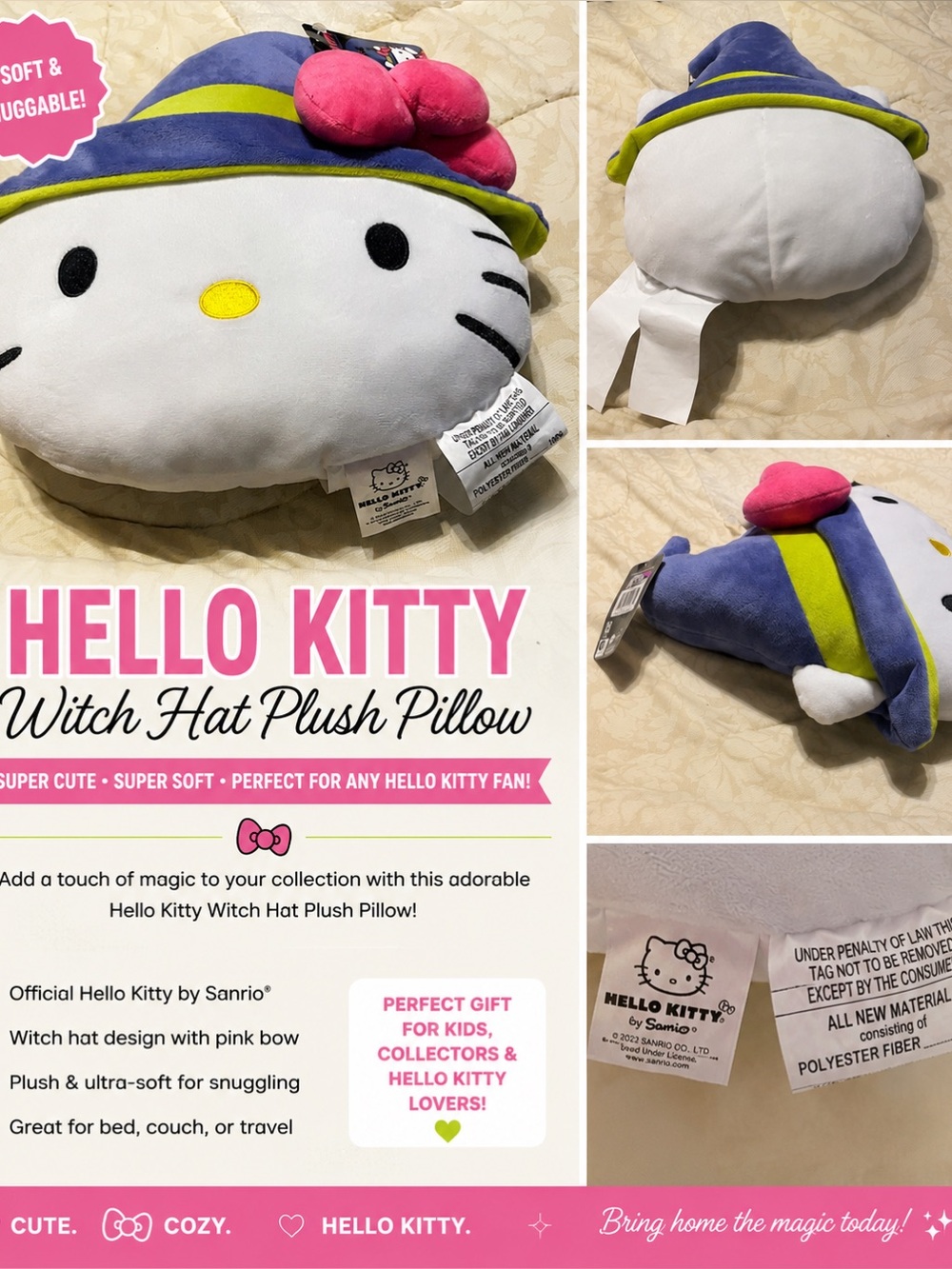 Sanrio Hello Kitty Plush Pillow in White, Purple & Pink
